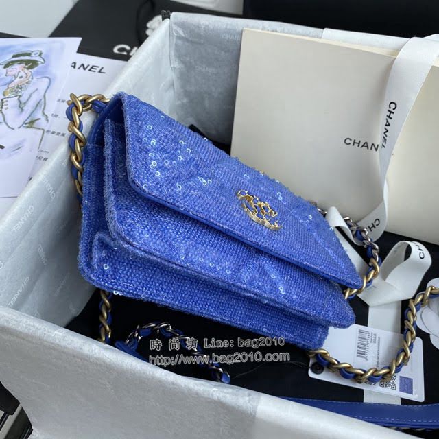 Chanel女包 香奈兒高版本20專櫃最新款小羊皮配珠片Woc包 Chanel高版本19系列小挎包  djc4060